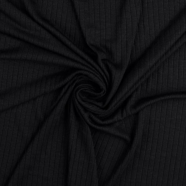 Rippenjersey - uni, schwarz